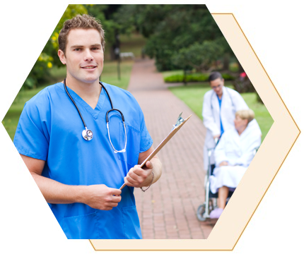 Male nurse in blue scrubs